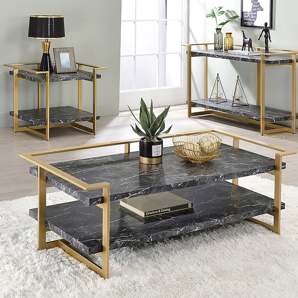 Meliman Metal 2-Piece Coffee Table Set in Gold and Black