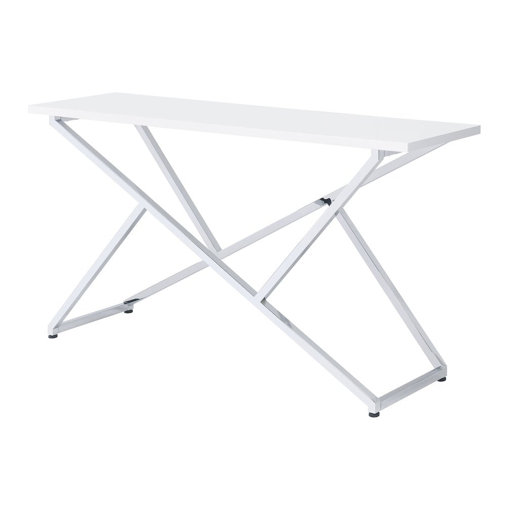 Mergo Wood Rectangular Console Table in Chrome and White