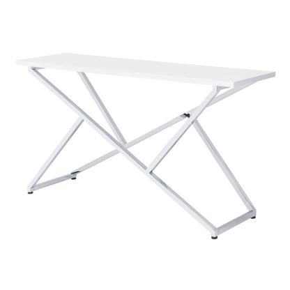 Mergo Wood Rectangular Console Table in Chrome and White