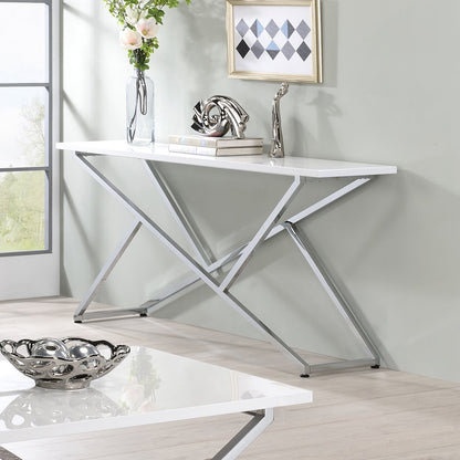 Mergo Wood Rectangular Console Table in Chrome and White