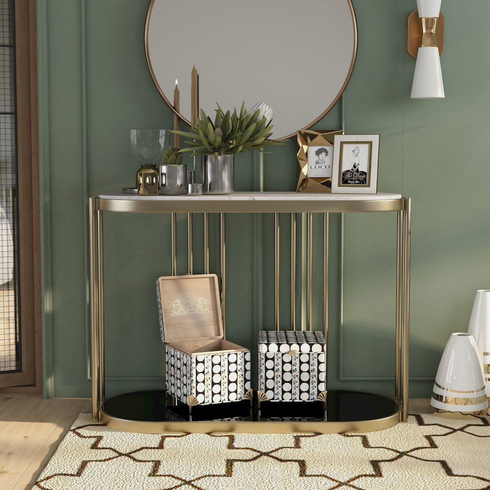 Kual Contemporary Metal 1-Shelf Console Table in Brass