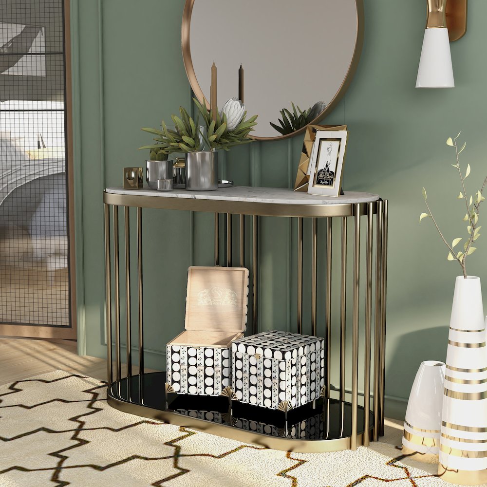 Kual Contemporary Metal 1-Shelf Console Table in Brass