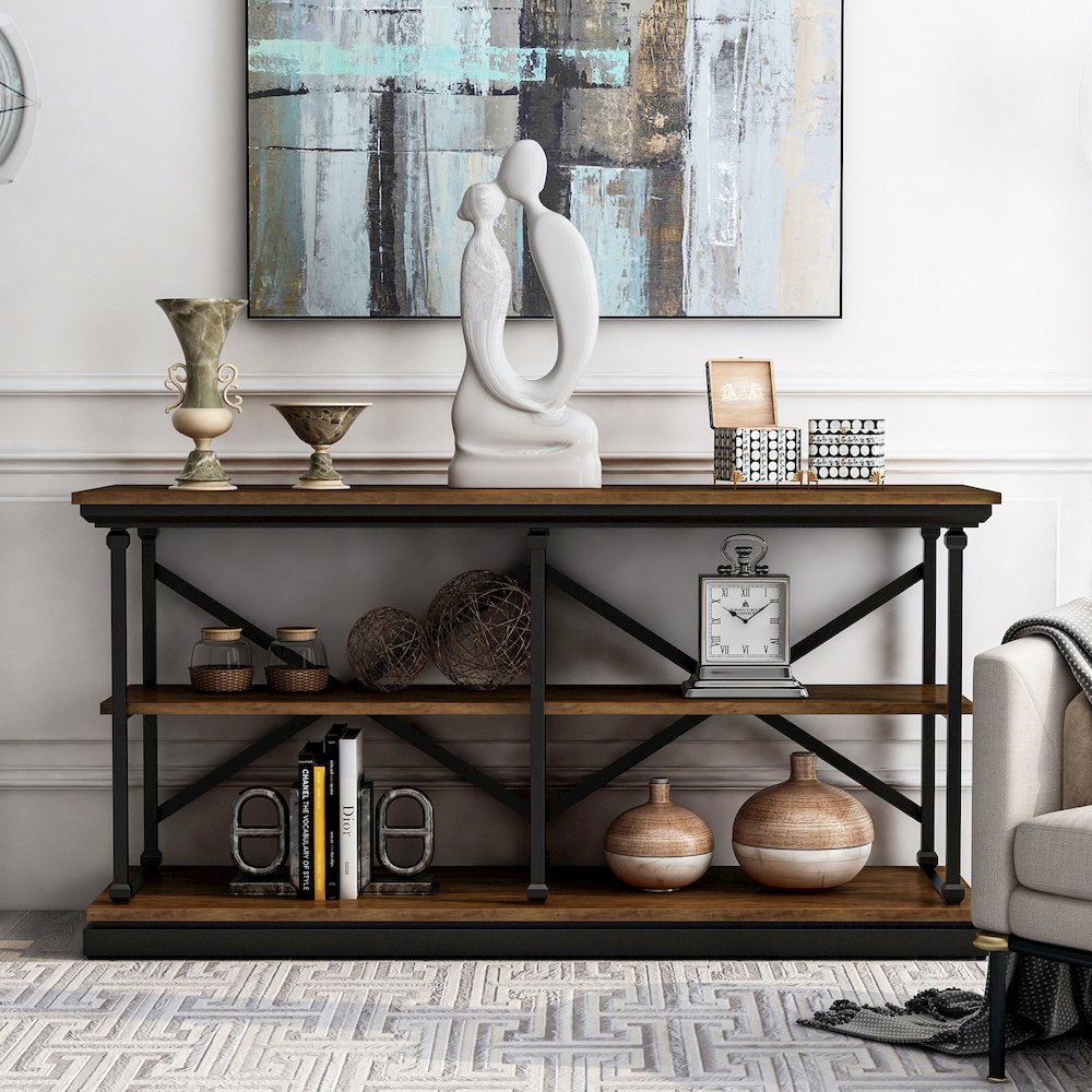 Drewden Transitional Wood 2-Shelf Console Table