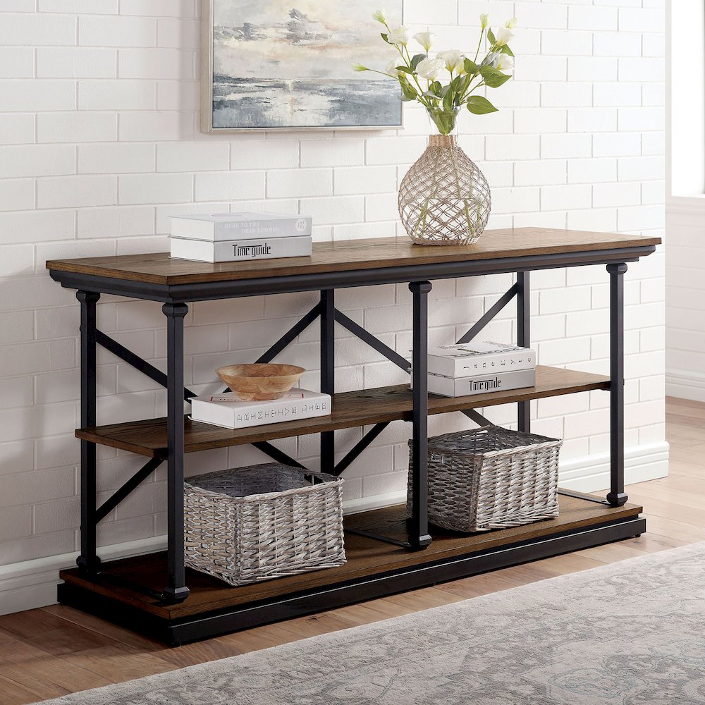 Drewden Transitional Wood 2-Shelf Console Table