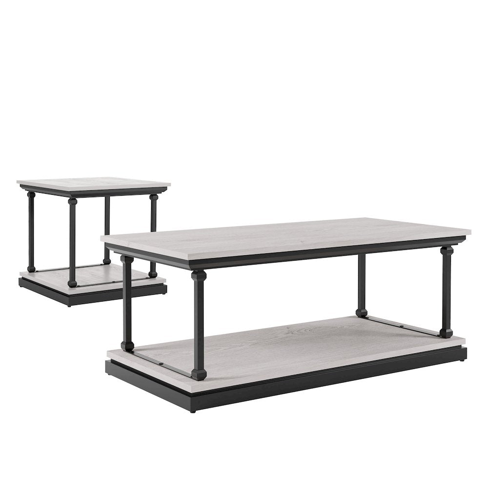 Drewden Transitional2-Piece Wood Coffee Table Set in Antique White
