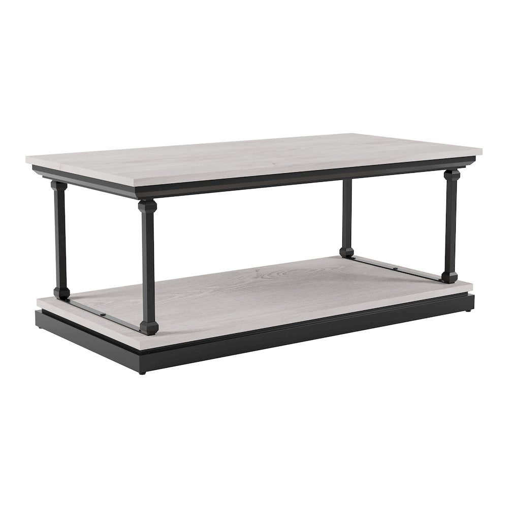 Drewden Transitional2-Piece Wood Coffee Table Set in Antique White