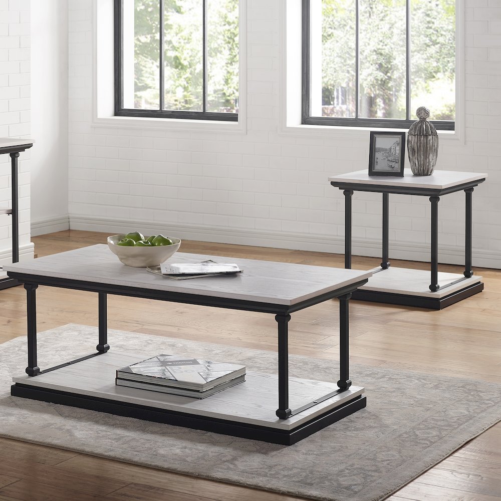 Drewden Transitional2-Piece Wood Coffee Table Set in Antique White