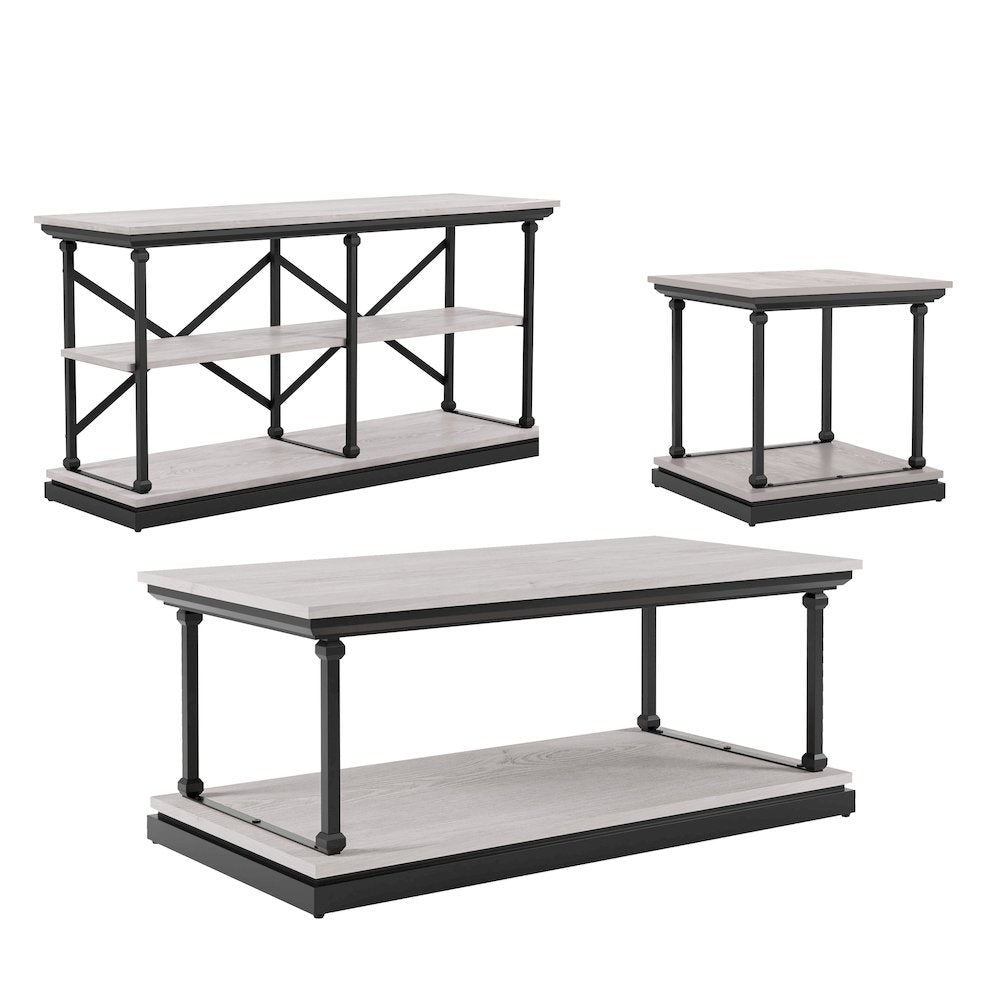 Drewden Transitional3-Piece Wood Coffee Table Set in Antique White