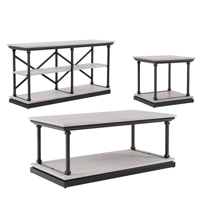 Drewden Transitional3-Piece Wood Coffee Table Set in Antique White