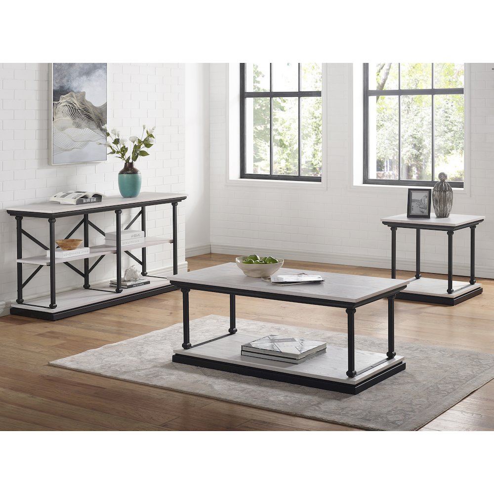 Drewden Transitional3-Piece Wood Coffee Table Set in Antique White