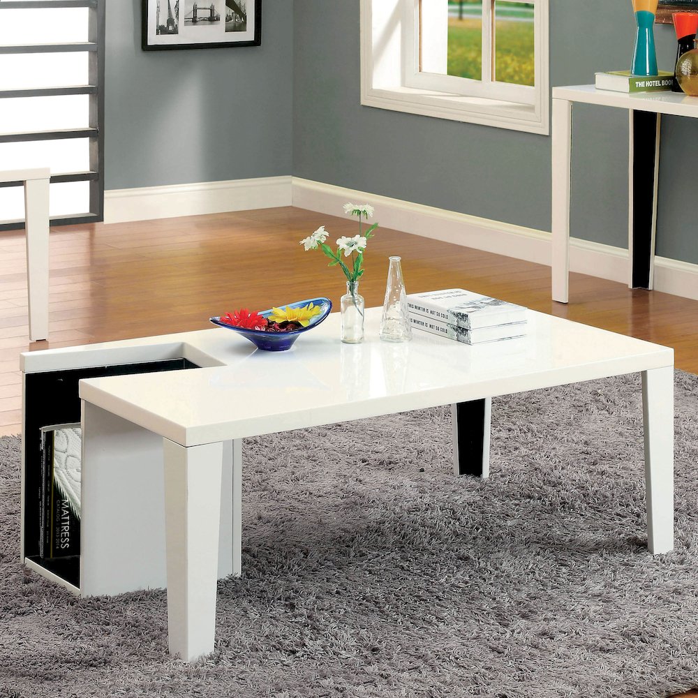 Lucio Modern Wood Coffee Table with Storage in White