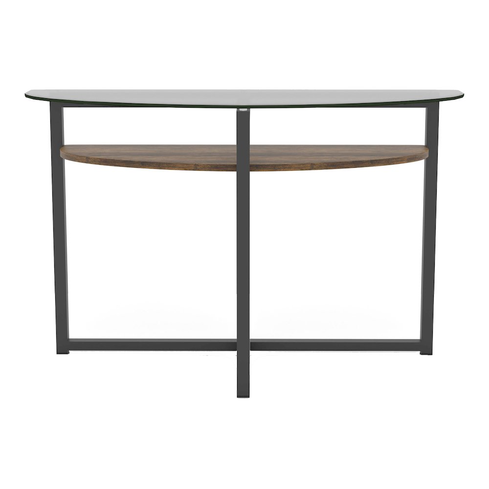 Barker Industrial Glass Top Console Table in Black Chrome