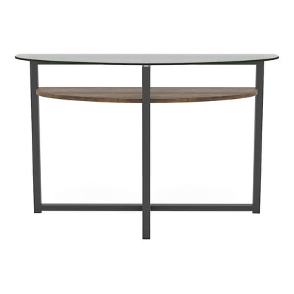 Barker Industrial Glass Top Console Table in Black Chrome