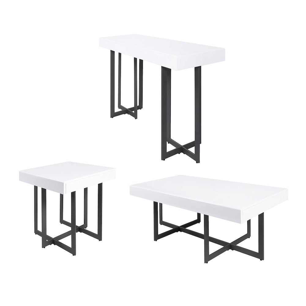 Vasket Contemporary Metal 3-Piece Coffee Table Set in White