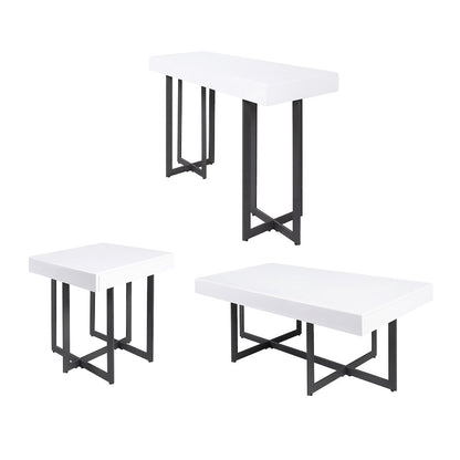 Vasket Contemporary Metal 3-Piece Coffee Table Set in White