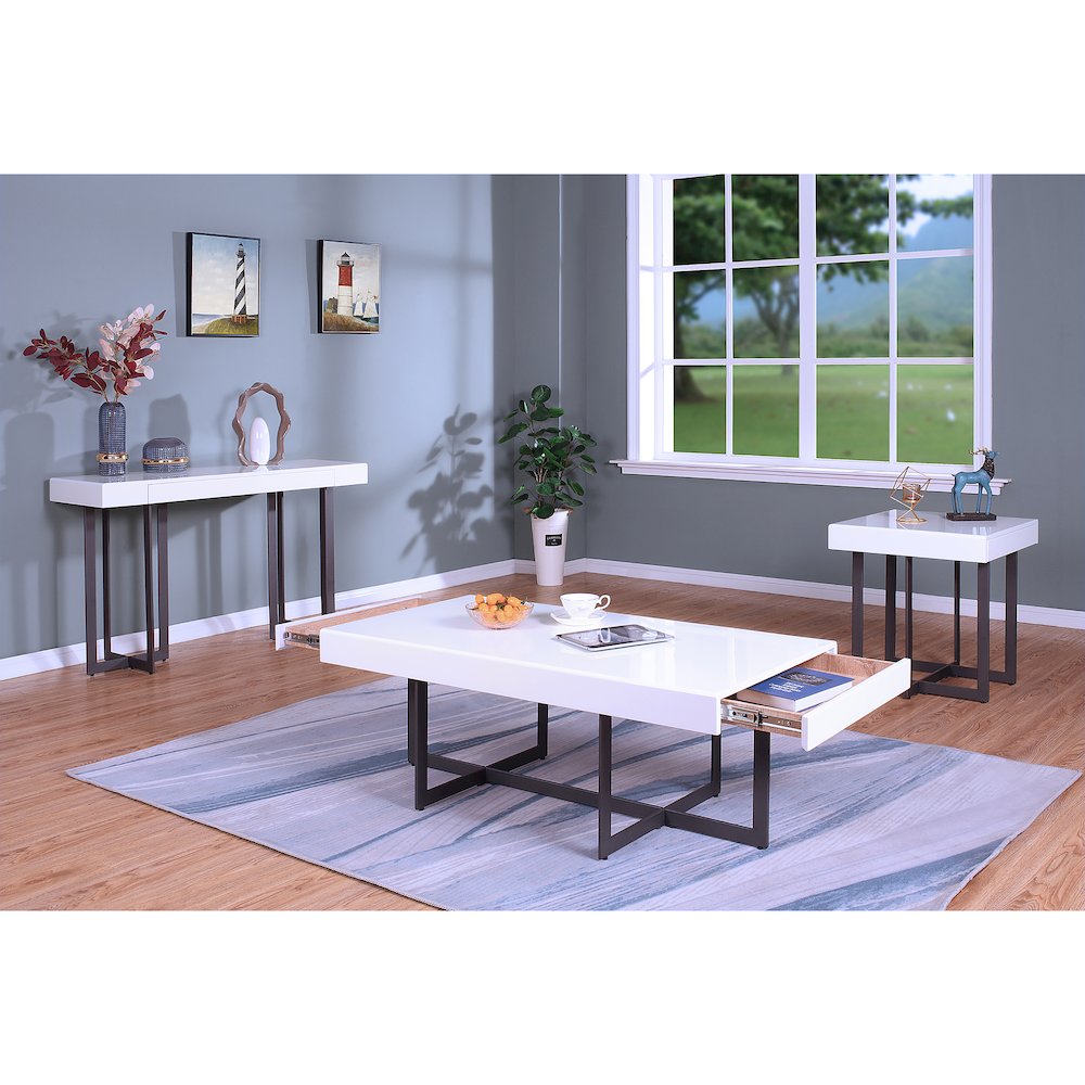 Vasket Contemporary Metal 3-Piece Coffee Table Set in White