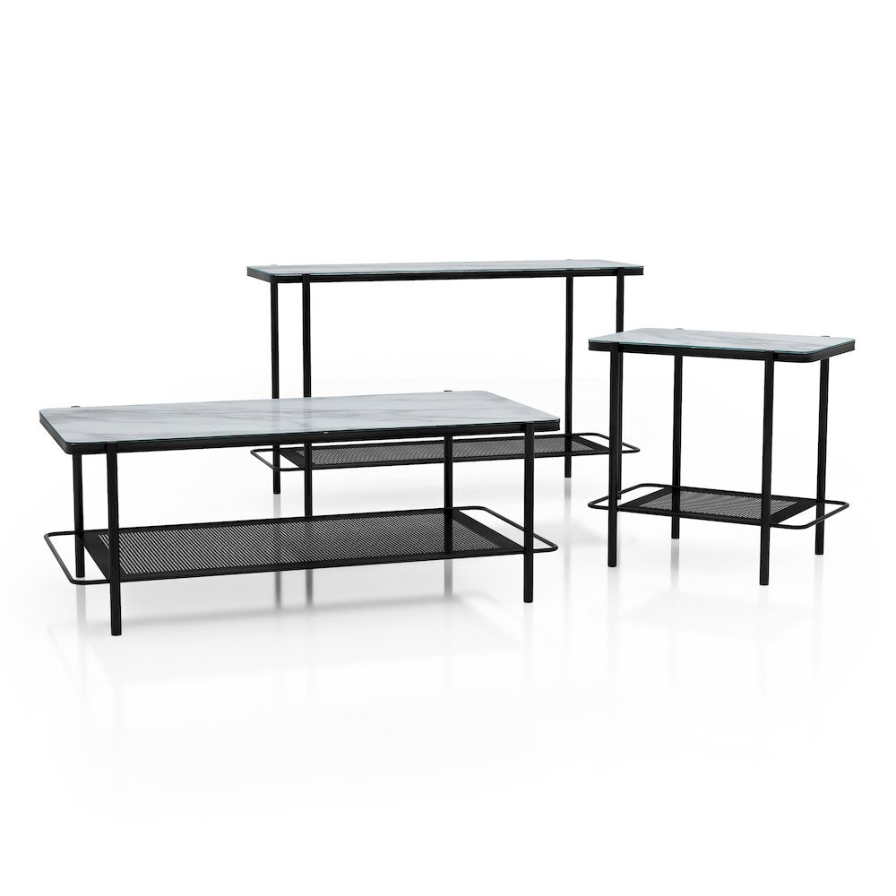 Joaquin Metal 3-Piece Coffee Table Set in Black and White