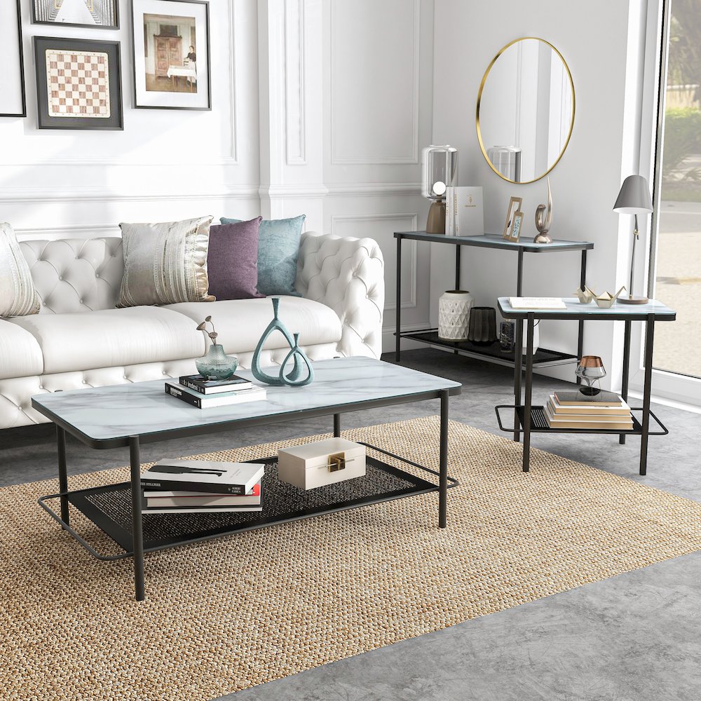 Joaquin Metal 3-Piece Coffee Table Set in Black and White