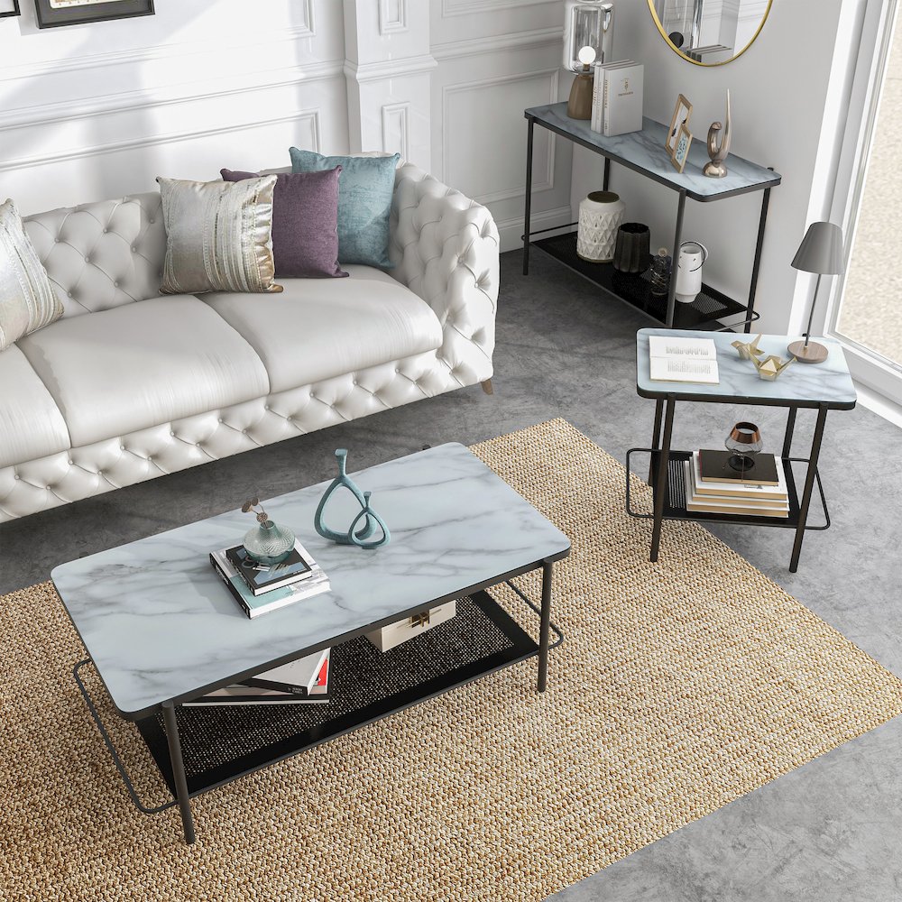 Joaquin Metal 3-Piece Coffee Table Set in Black and White