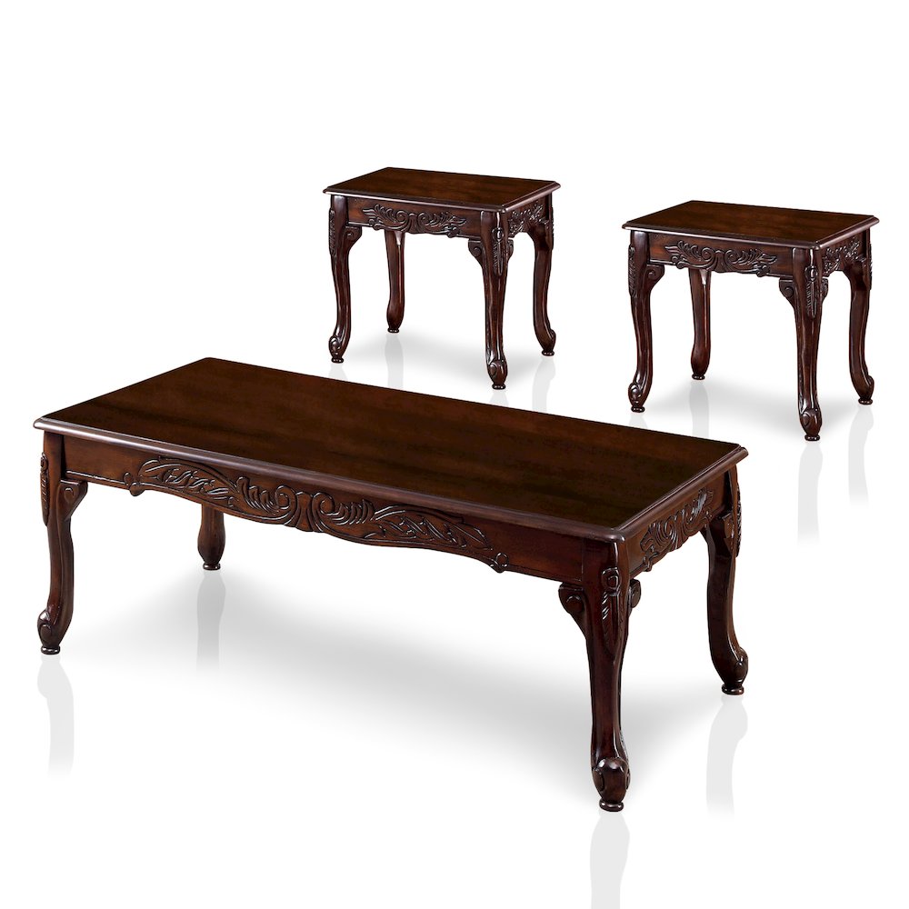 Alice Traditional Solid Wood 3-Piece Coffee Table Set in Dark Cherry