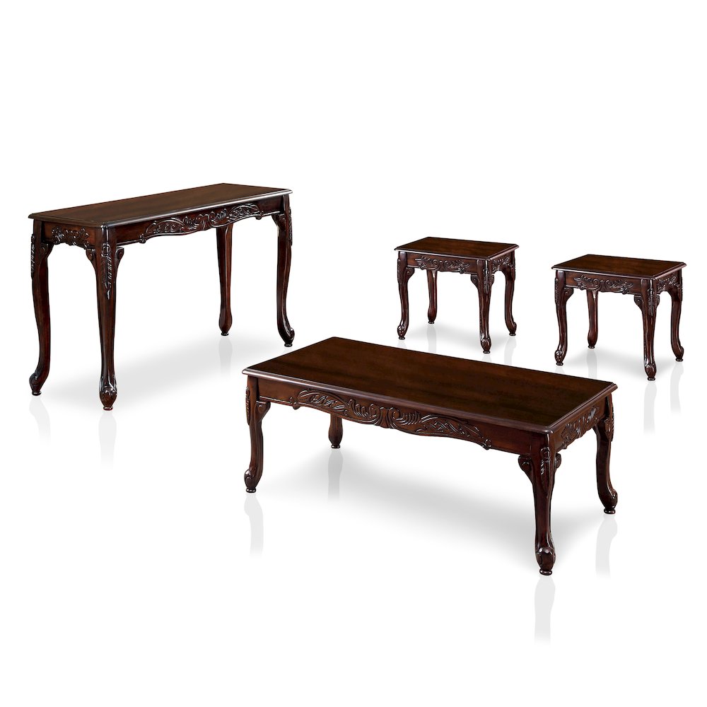 Alice Traditional Solid Wood 4-Piece Coffee Table Set in Dark Cherry