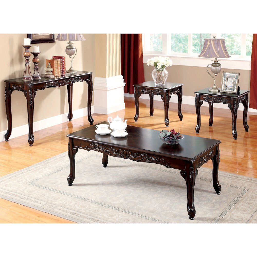 Alice Traditional Solid Wood 4-Piece Coffee Table Set in Dark Cherry