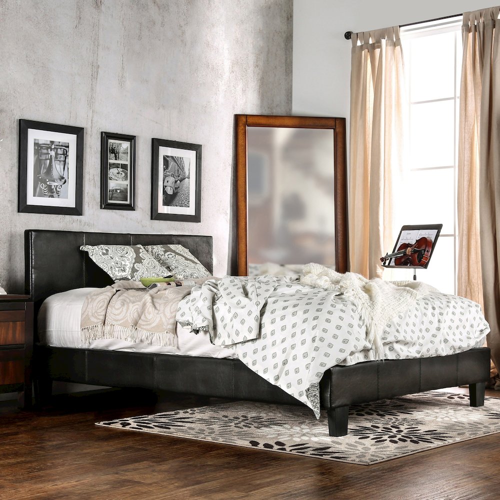 Ramone Solid Wood Frame Faux Leather Platform Bed