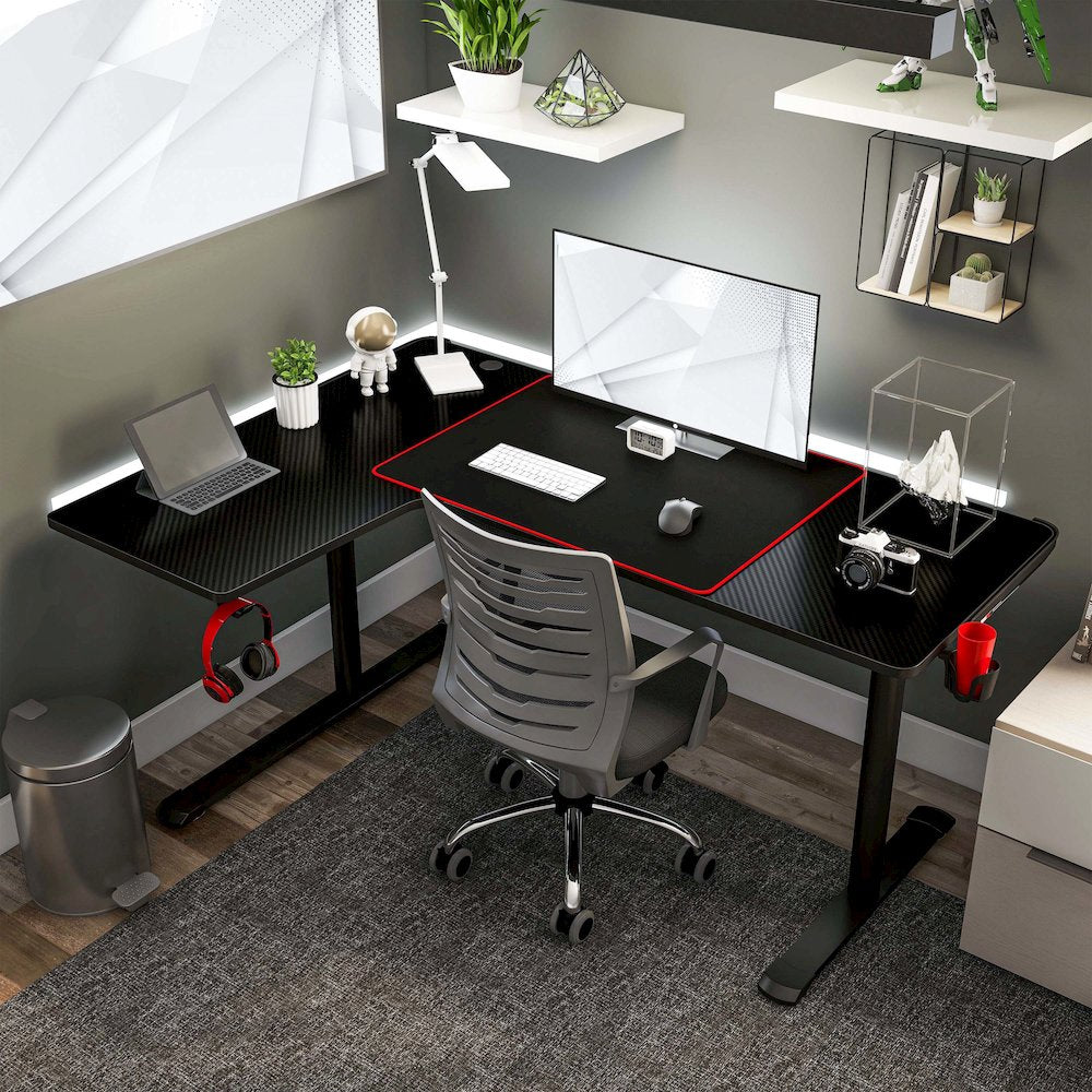 Valay Modern Metal Gaming Desk with Outlets in Black
