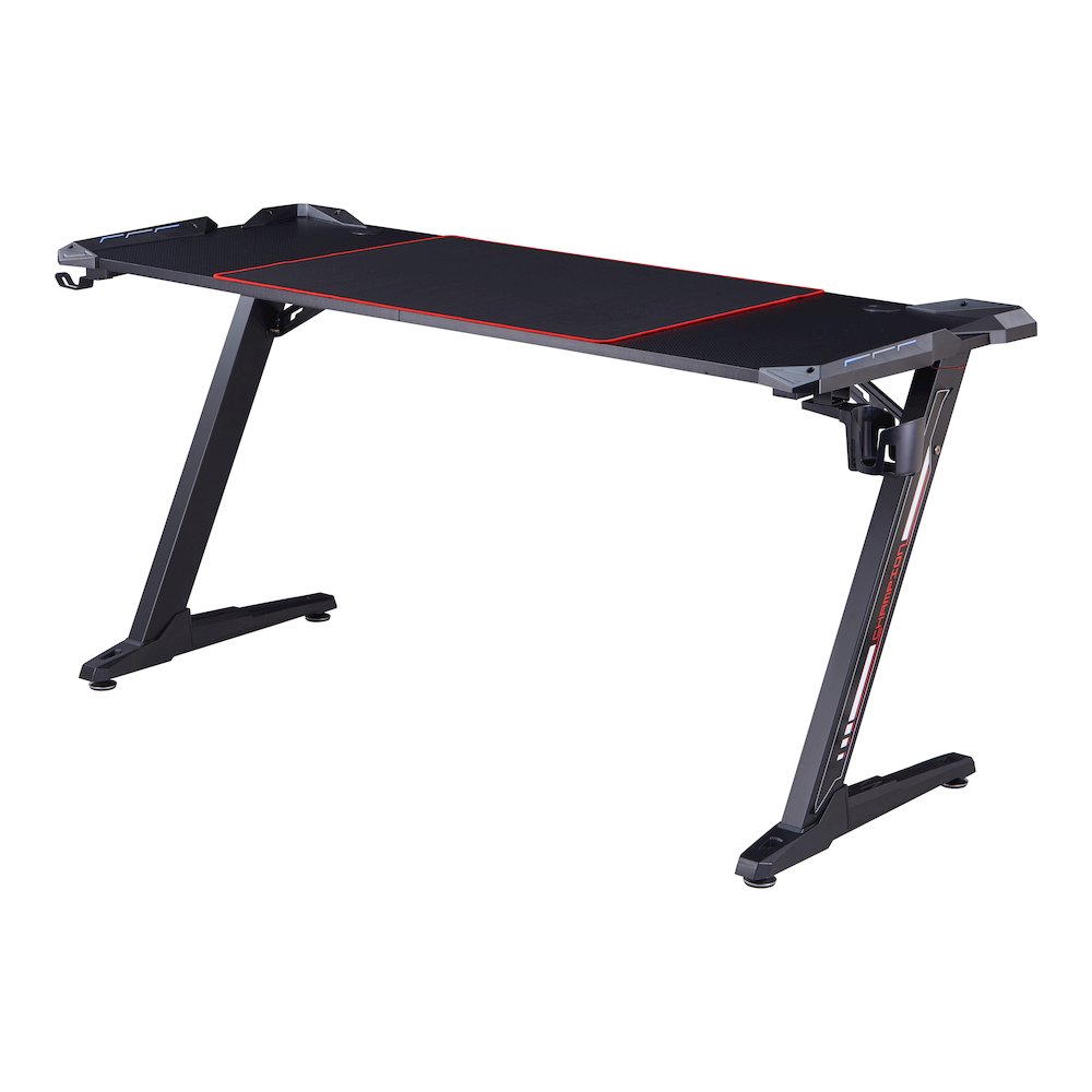 Almly Modern Metal Gaming Desk with Outlets in Black