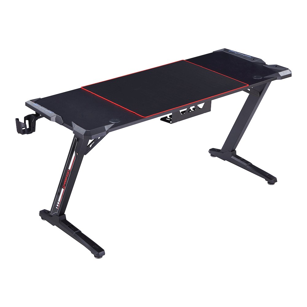 Almly Modern Metal Gaming Desk with Outlets in Black