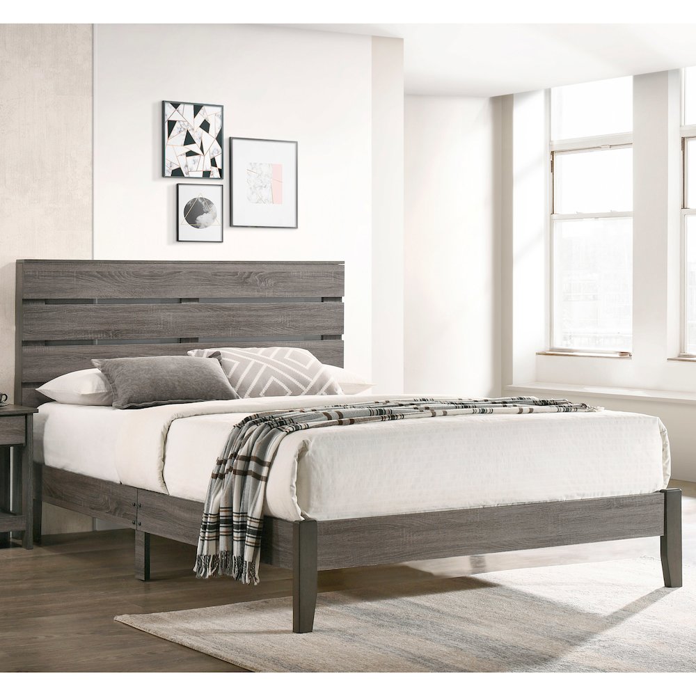 Vaker Transitional Wood California King Slatted Bed in Gray
