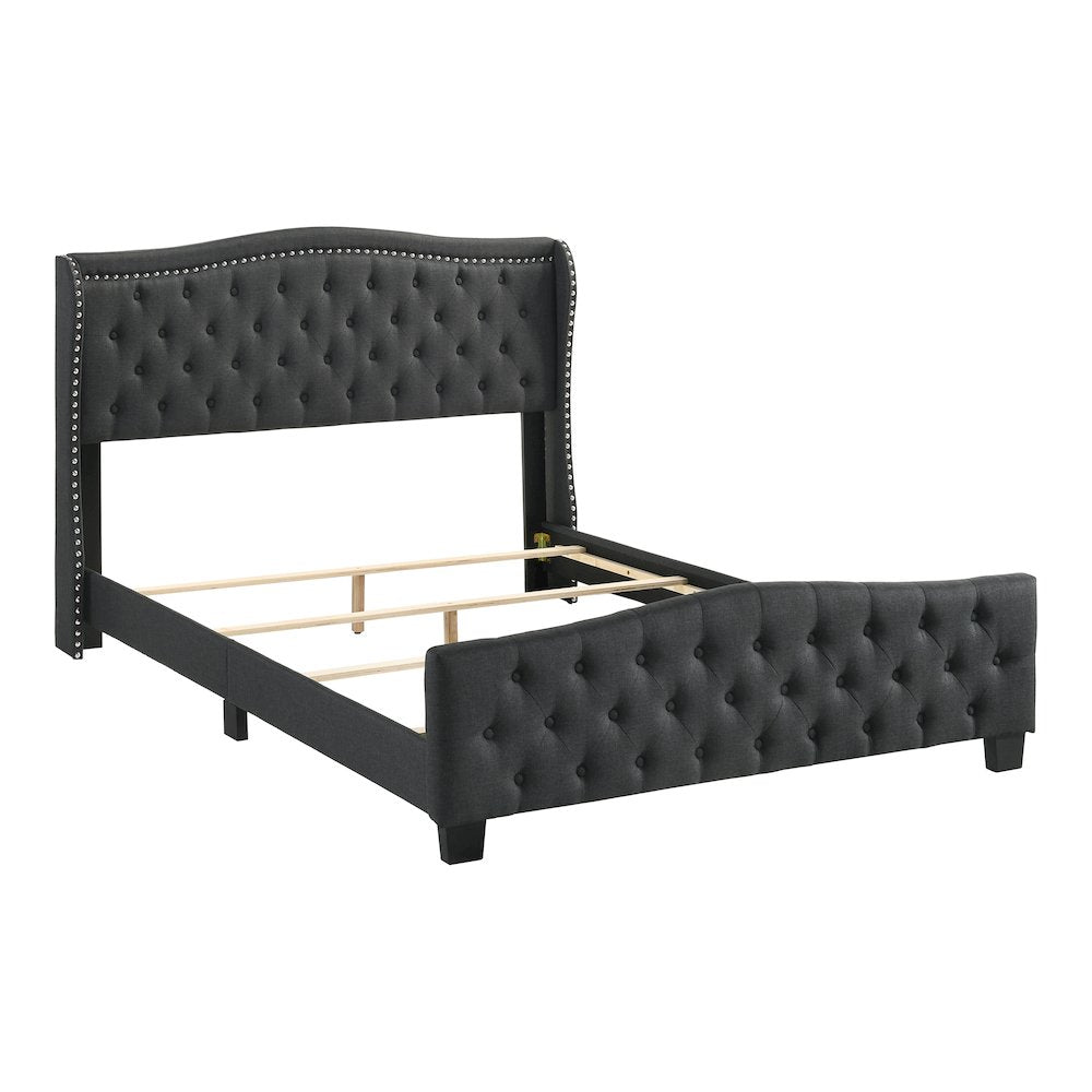 Trisha Wood Frame Button Tufted Fabric Upholstered Bed