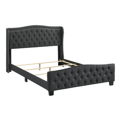 Trisha Wood Frame Button Tufted Fabric Upholstered Bed