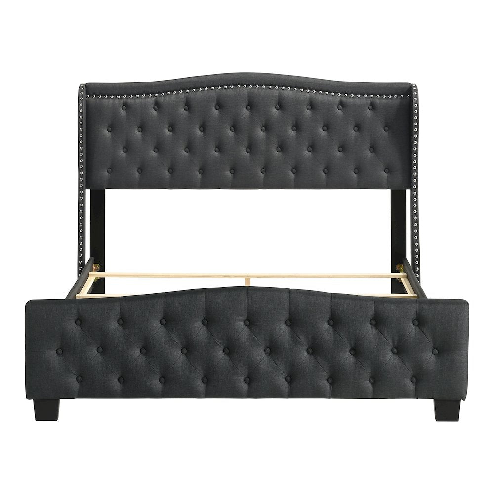 Trisha Wood Frame Button Tufted Fabric Upholstered Bed