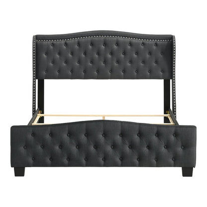 Trisha Wood Frame Button Tufted Fabric Upholstered Bed