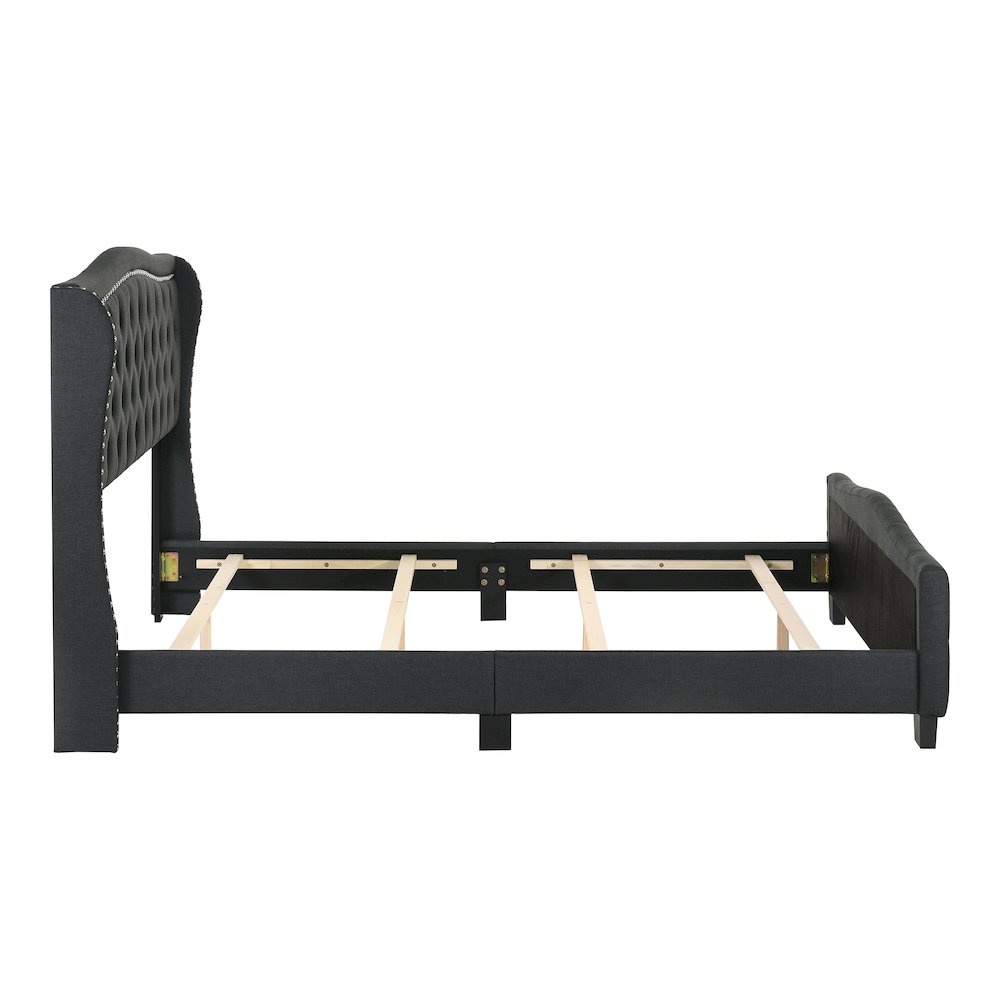 Trisha Wood Frame Button Tufted Fabric Upholstered Bed