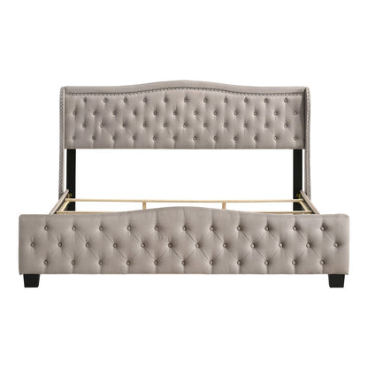 Trisha Wood Frame Button Tufted Fabric Upholstered Bed