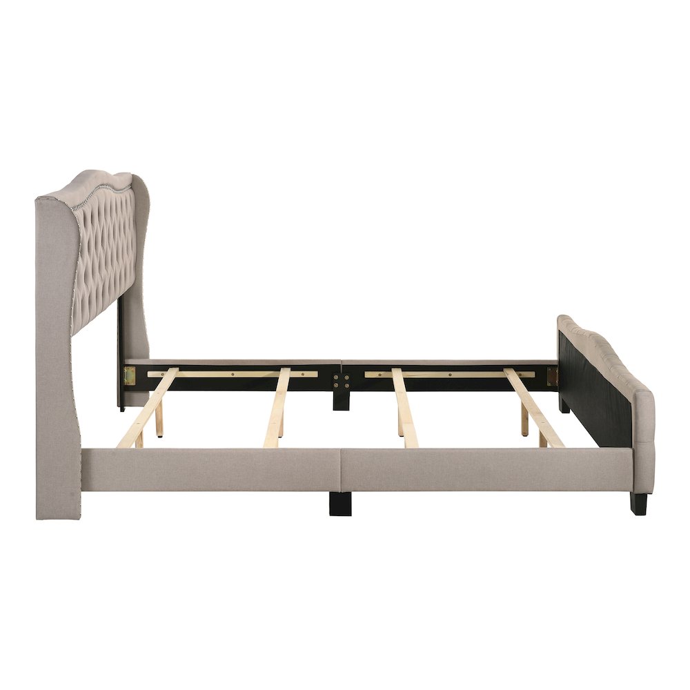 Trisha Wood Frame Button Tufted Fabric Upholstered Bed