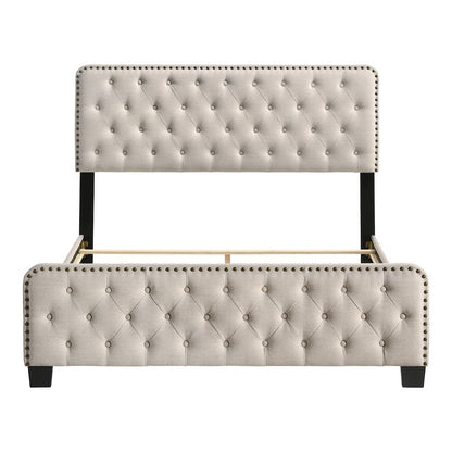 Dexter Wood Frame Button Tufted Upholstered Wood Bed