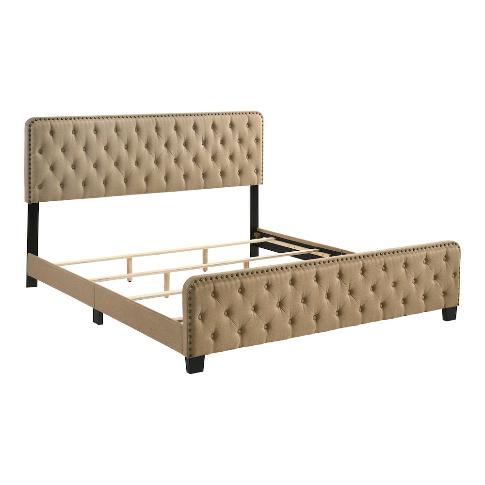 Dexter Wood Frame Button Tufted Upholstered Wood Bed