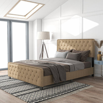 Dexter Wood Frame Button Tufted Upholstered Wood Bed