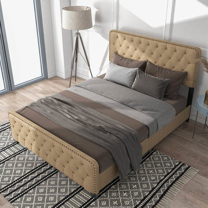 Dexter Wood Frame Button Tufted Upholstered Wood Bed