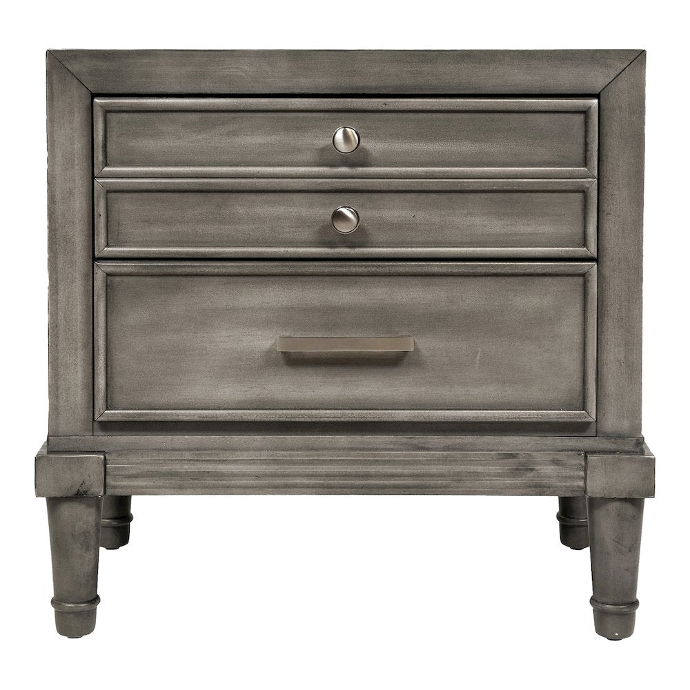 Cartagena Solid Wood 3-Drawer Nightstand in Gray