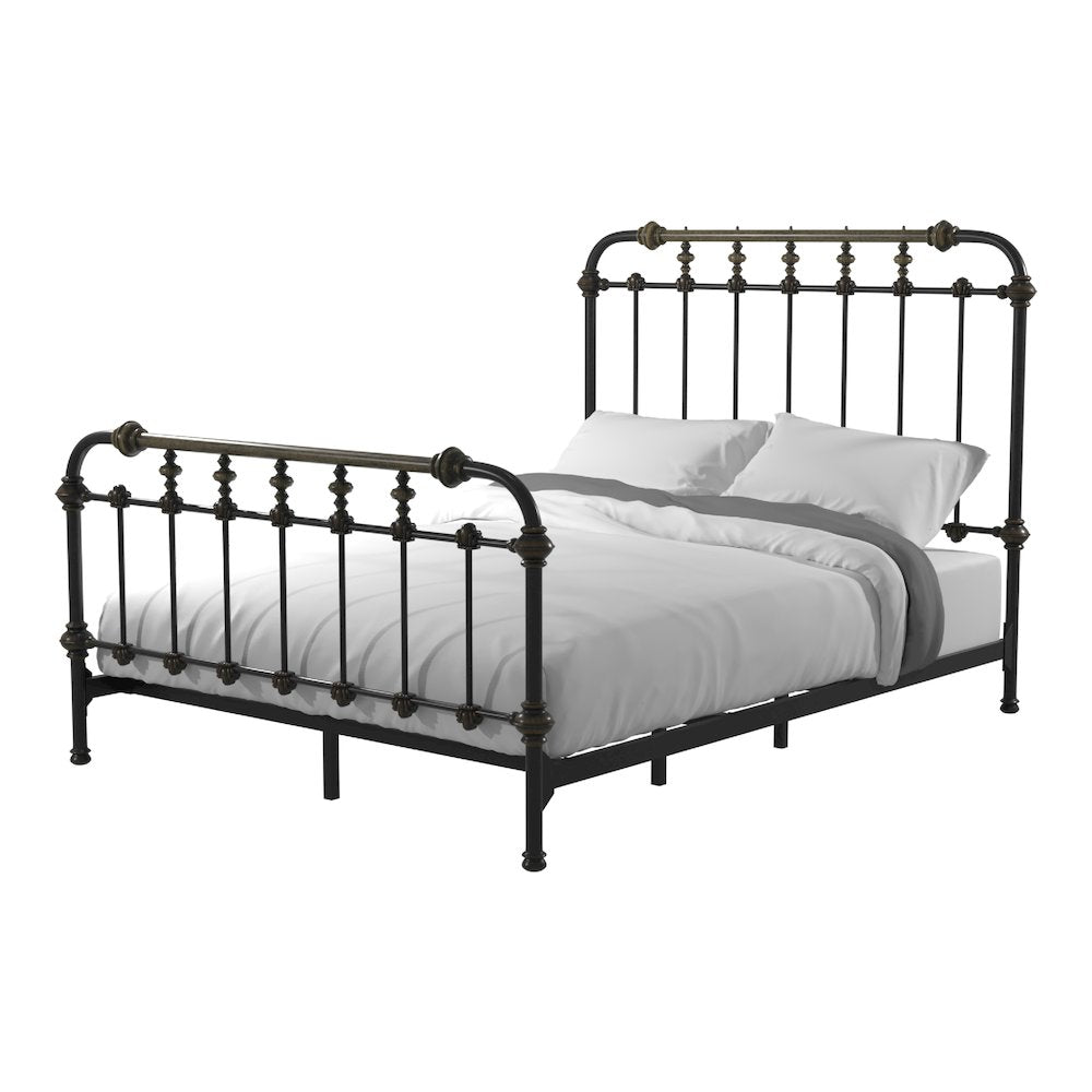 Cecil Transitional Metal Queen Spindle Bed in Antique Black