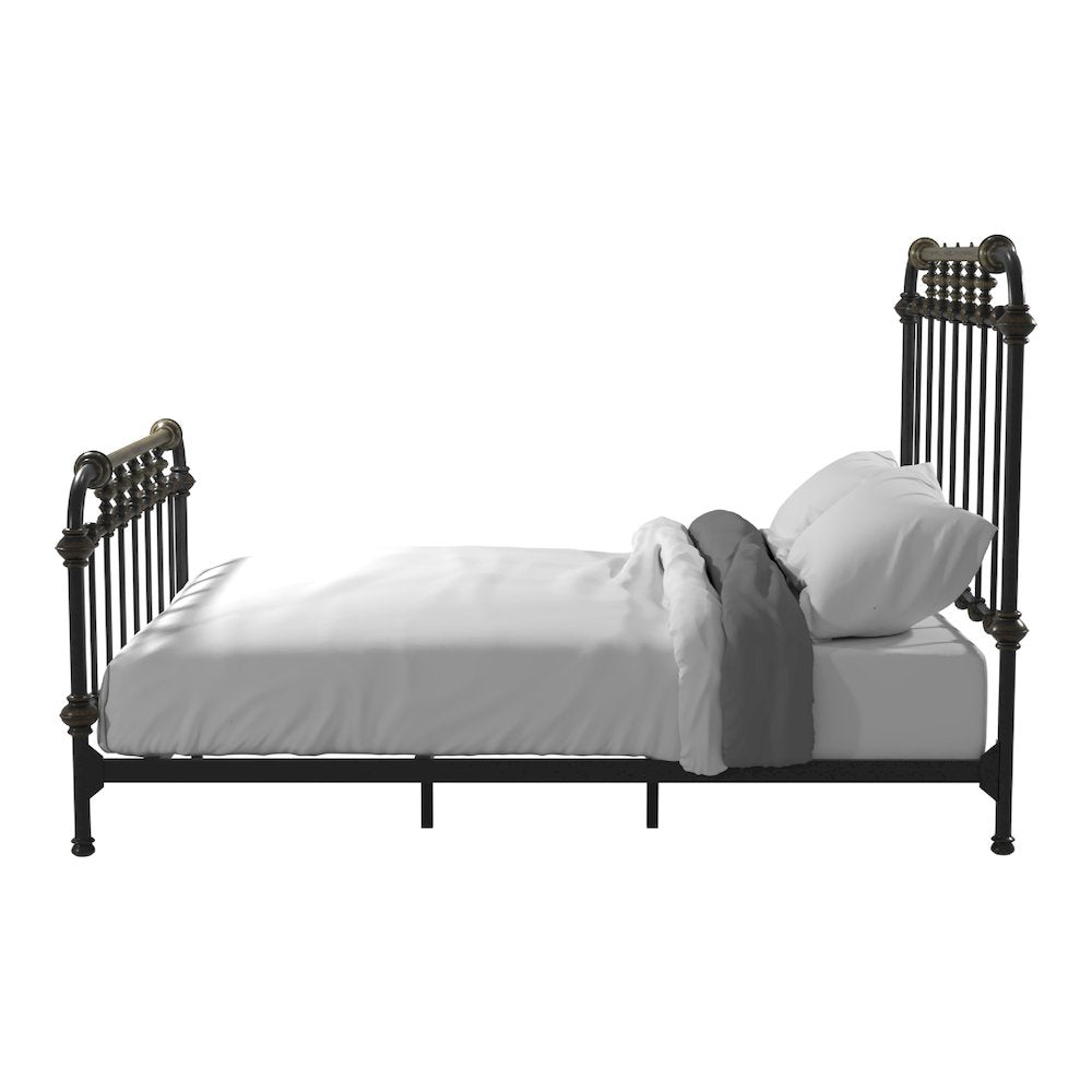 Cecil Transitional Metal Queen Spindle Bed in Antique Black