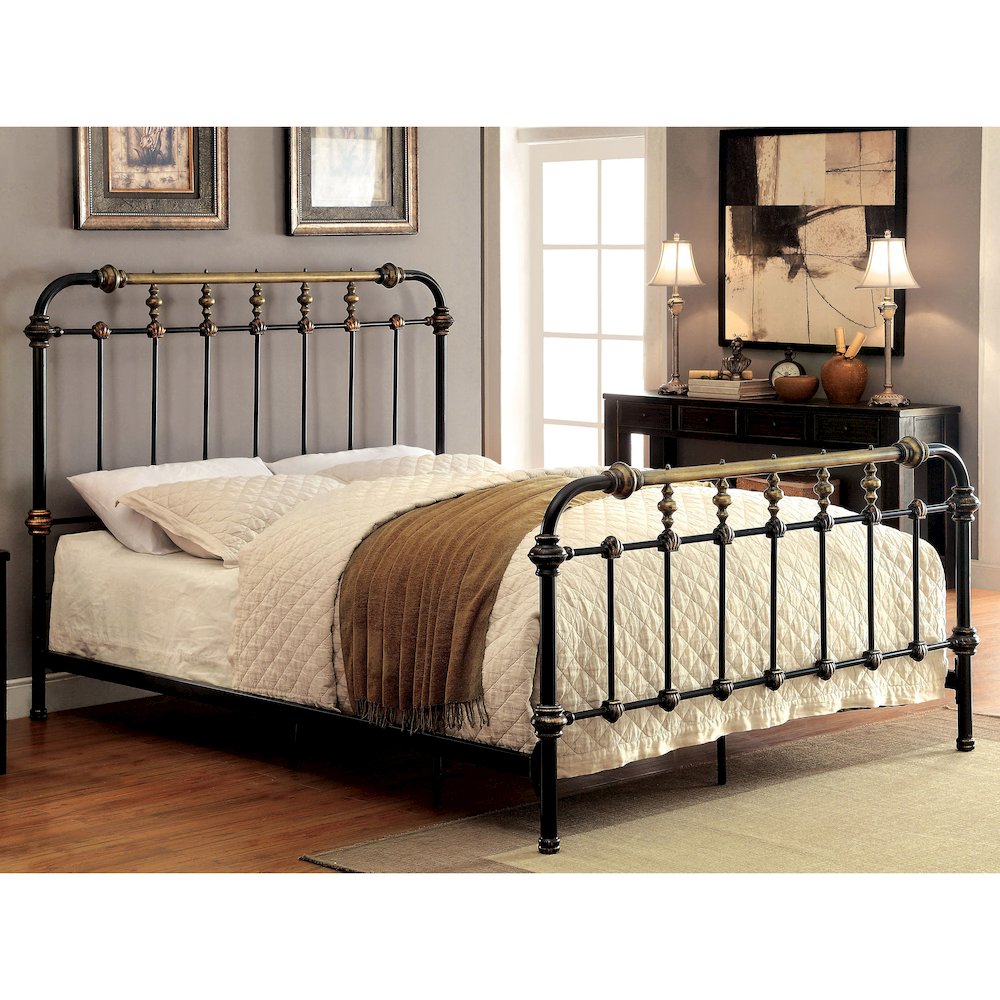 Cecil Transitional Metal Queen Spindle Bed in Antique Black