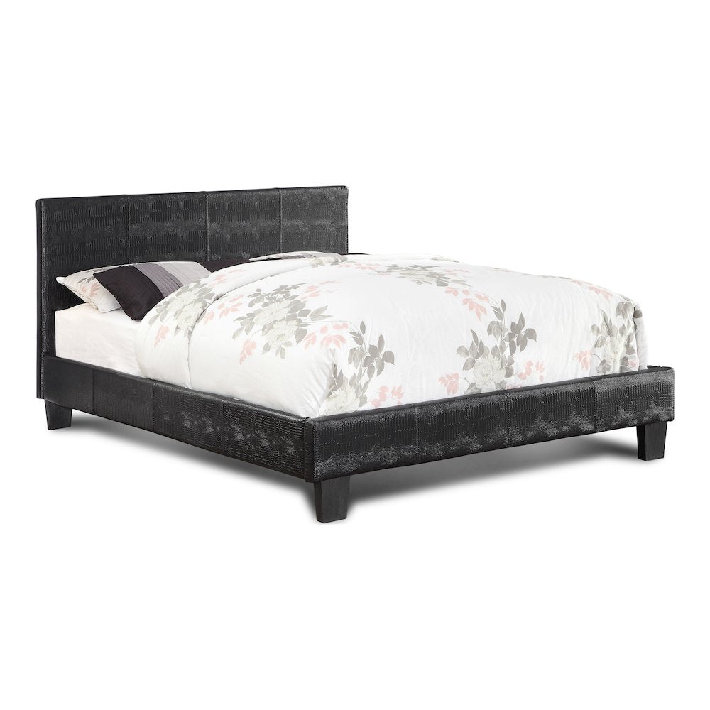 Nicole Wood Frame Faux Leather Platform Bed in Black