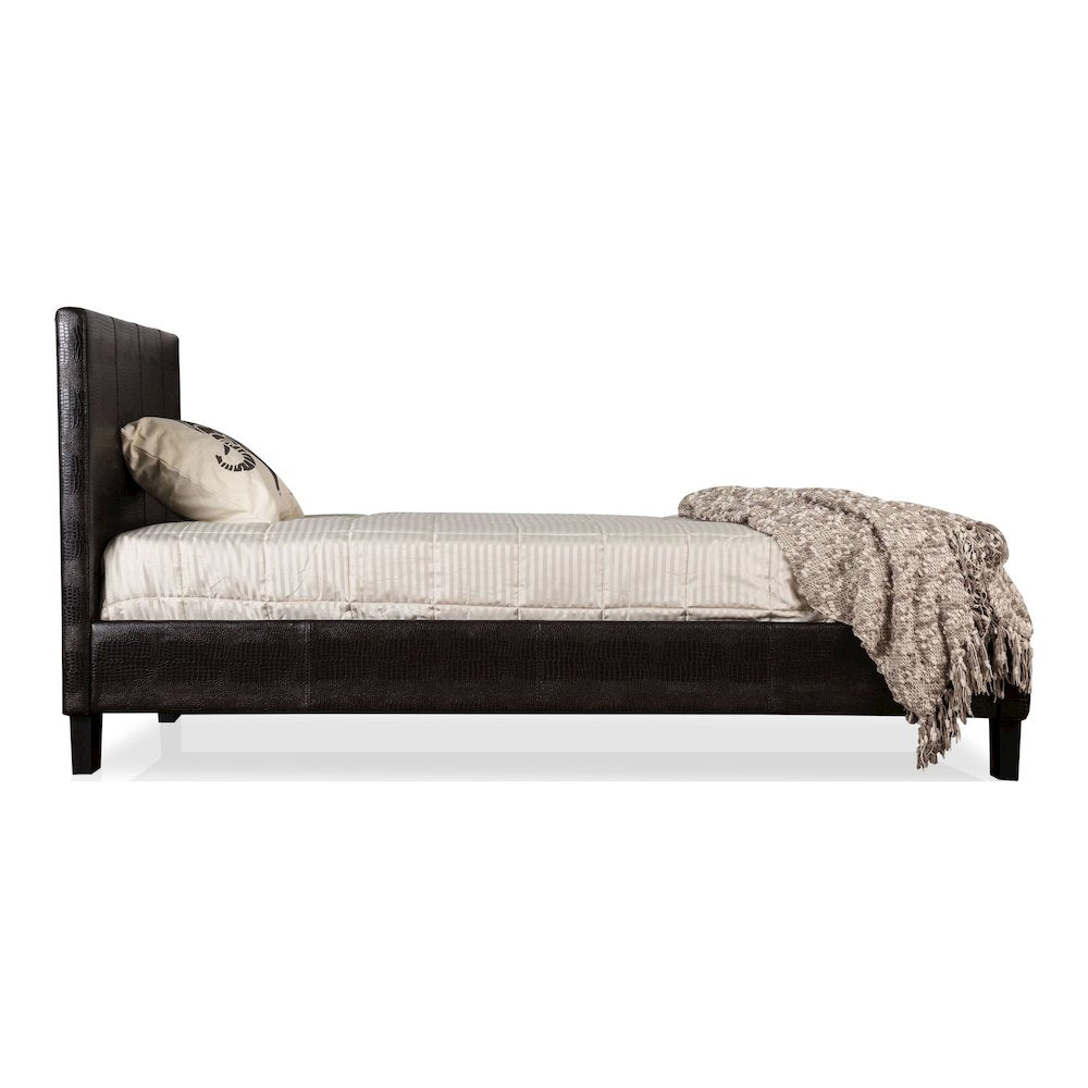 Nicole Wood Frame Faux Leather Platform Bed in Black