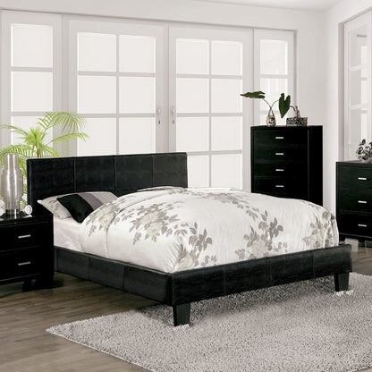 Nicole Wood Frame Faux Leather Platform Bed in Black
