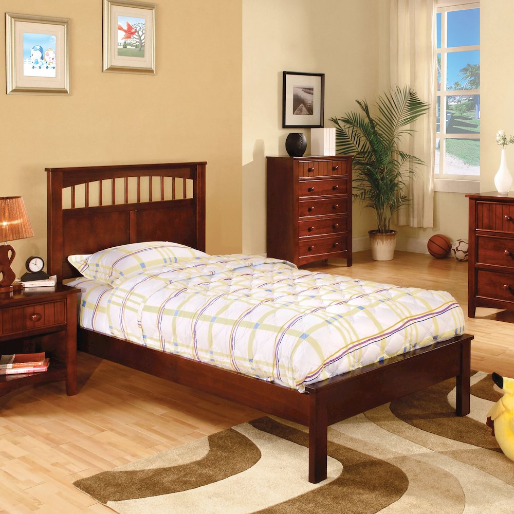 Victa Transitional Wood Platform Twin Bed in Cherry